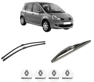 Set 3 stergatoare RENAULT MODUS / GRAND MODUS (F/JP0_) din 2004-2012, pentru parbriz si luneta fata si spate auto, Bosch Twin-Aerotwin, din cauciuc siliconat rezistent, 4 Stickere Auto RENAULT - Img 2