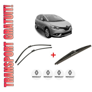 Set 3 stergatoare RENAULT SCENIC IV (J9_) din 2016 - 2022, pentru parbriz si luneta fata si spate auto, Bosch Twin, din cauciuc siliconat rezistent, 4 Stickere Auto RENAULT