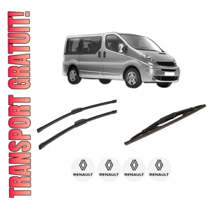Set 3 stergatoare RENAULT TRAFIC II Bus (JL) din 2001-2018, pentru parbriz si luneta fata si spate auto, Bosch Twin-Aerotwin Retrofit, din cauciuc siliconat rezistent, 4 Stickere Auto RENAULT