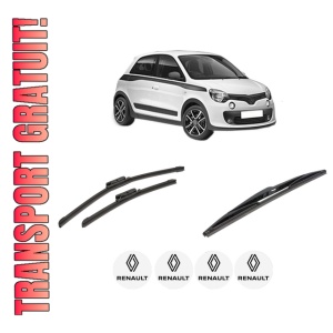 Set 3 stergatoare RENAULT TWINGO III (BCM_, BCA_) din 2014-2020, pentru parbriz si luneta fata si spate auto, Bosch Twin-Aerotwin, din cauciuc siliconat rezistent, 4 Stickere Auto RENAULT - Img 1