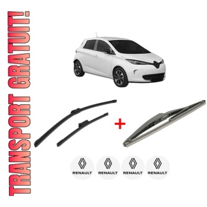 Set 3 stergatoare RENAULT ZOE Hatchback Van (BFM_) din 2019, pentru parbriz si luneta fata si spate auto, Bosch Twin, din cauciuc siliconat rezistent, 4 Stickere Auto RENAULT