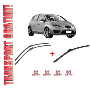 Set 3 stergatoare SEAT ALTEA (5P1) din 2004 - 2015, pentru parbriz si luneta fata si spate auto, Valeo Silencio Xtrm, din cauciuc siliconat rezistent, 4 Stickere Auto SEAT