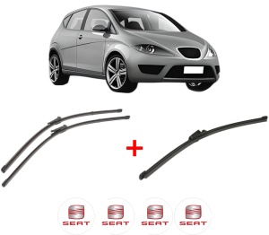 Set 3 stergatoare SEAT ALTEA (5P1) din 2004 - 2015, pentru parbriz si luneta fata si spate auto, Valeo Silencio Xtrm, din cauciuc siliconat rezistent, 4 Stickere Auto SEAT v15028