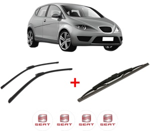 Set 3 stergatoare SEAT ALTEA (5P1) din 2004 - 2015, pentru parbriz si luneta fata si spate auto, Bosch Twin, din cauciuc siliconat rezistent, 4 Stickere Auto SEAT v7709