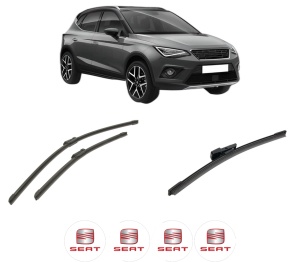 Set 3 stergatoare SEAT ARONA (KJ7, KJP) din 2017-2020, pentru parbriz si luneta fata si spate auto, Bosch Aerotwin-Aerotwin, din cauciuc siliconat rezistent, 4 Stickere Auto SEAT - Img 2