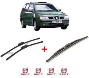 Set 3 stergatoare SEAT CORDOBA VARIO Estate Van (6K5) din 2000 - 2002, pentru parbriz si luneta fata si spate auto, Bosch Twin, din cauciuc siliconat rezistent, 4 Stickere Auto SEAT v10649