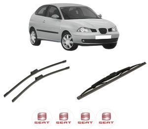 Set 3 stergatoare SEAT IBIZA III (6L1) din 2002-2009, pentru parbriz si luneta fata si spate auto, Bosch Twin-Aerotwin, din cauciuc siliconat rezistent, 4 Stickere Auto SEAT - Img 2