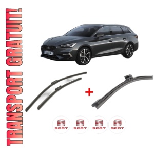 Set 3 stergatoare SEAT LEON Sportstourer (KL8, KLD) din 2020, pentru parbriz si luneta fata si spate auto, Bosch Aerotwin, din cauciuc siliconat rezistent, 4 Stickere Auto SEAT