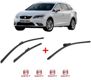 Set 3 stergatoare SEAT LEON ST Estate Van (5F8) din 2014 - 2020, pentru parbriz si luneta fata si spate auto, Bosch Aerotwin, din cauciuc siliconat rezistent, 4 Stickere Auto SEAT v5969