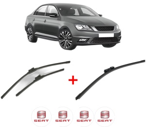 Set 3 stergatoare SEAT TOLEDO IV (KG3) din 2012 - 2019, pentru parbriz si luneta fata si spate auto, Bosch Aerotwin, din cauciuc siliconat rezistent, 4 Stickere Auto SEAT v4654