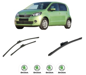 Set 3 stergatoare SKODA CITIGO (NF1) din 2011-2019, pentru parbriz si luneta fata si spate auto, Bosch Aerotwin-Aerotwin, din cauciuc siliconat rezistent, 4 Stickere Auto SKODA - Img 2