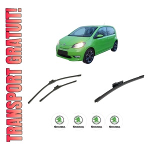 Set 3 stergatoare SKODA E-CITIGO (NE1) din 2019-2021, pentru parbriz si luneta fata si spate auto, Bosch Aerotwin-Aerotwin, din cauciuc siliconat rezistent, 4 Stickere Auto SKODA
