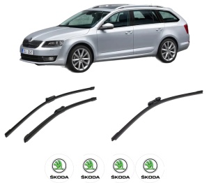 Set 3 stergatoare SKODA Octavia III Combi (5E5, 5E6) din 2012-2020, pentru parbriz si luneta fata si spate auto, Bosch Aerotwin-Aerotwin, din cauciuc siliconat rezistent, 4 Stickere Auto SKODA - Img 2