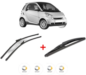 Set 3 stergatoare SMART FORTWO Coupe (451) din 2007 - 2012, pentru parbriz si luneta fata si spate auto, Valeo Silencio, din cauciuc siliconat rezistent, 4 Stickere Auto SMART v14848