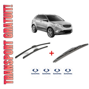 Set 3 stergatoare SSANGYONG KORANDO (CK) din 2010, pentru parbriz si luneta fata si spate auto, Bosch Twin, din cauciuc siliconat rezistent, 4 Stickere Auto SSANGYONG