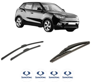 Set 3 stergatoare SSANGYONG Tivoli din 2015-2021, pentru parbriz si luneta fata si spate auto, Bosch Twin-Aerotwin Retrofit, din cauciuc siliconat rezistent, 4 Stickere Auto SSANGYONG - Img 2