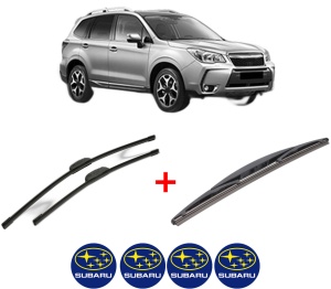 Set 3 stergatoare SUBARU FORESTER (SJ_) din 2012, pentru parbriz si luneta fata si spate auto, Bosch Twin, din cauciuc siliconat rezistent, 4 Stickere Auto SUBARU v4829