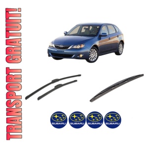 Set 3 stergatoare SUBARU IMPREZA Hatchback (GR, GH, G3) din 2007-2013, pentru parbriz si luneta fata si spate auto, Bosch Twin-Aerotwin Retrofit, din cauciuc siliconat rezistent, 4 Stickere Auto SUBARU