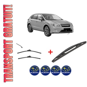 Set 3 stergatoare SUBARU XV (_GP_) din 2012 - 2017, pentru parbriz si luneta fata si spate auto, Valeo Silencio, din cauciuc siliconat rezistent, 4 Stickere Auto SUBARU
