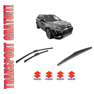 Set 3 stergatoare SUZUKI ACROSS (A5Z_) din 2020, pentru parbriz si luneta fata si spate auto, Bosch Twin-Aerotwin Retrofit, din cauciuc siliconat rezistent, 4 Stickere Auto SUZUKI