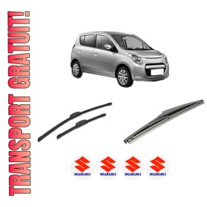 Set 3 stergatoare SUZUKI ALTO VII (GF, HA25_, HA35_) din 2009-2012, pentru parbriz si luneta fata si spate auto, Bosch Twin-Aerotwin Retrofit, din cauciuc siliconat rezistent, 4 Stickere Auto SUZUKI