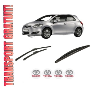 Set 3 stergatoare TOYOTA AURIS (_E15_) din 2006-2012, pentru parbriz si luneta fata si spate auto, Bosch Twin-Aerotwin Retrofit, din cauciuc siliconat rezistent, 4 Stickere Auto TOYOTA