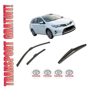 Set 3 stergatoare TOYOTA AURIS Estate (_E18_) din 2013-2018, pentru parbriz si luneta fata si spate auto, Bosch Twin-Aerotwin Retrofit, din cauciuc siliconat rezistent, 4 Stickere Auto TOYOTA