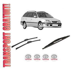 Set 3 stergatoare TOYOTA AVENSIS Estate (_T22_) din 1997-2003, pentru parbriz si luneta fata si spate auto, Bosch Twin-Aerotwin Retrofit, din cauciuc siliconat rezistent, 4 Stickere Auto TOYOTA