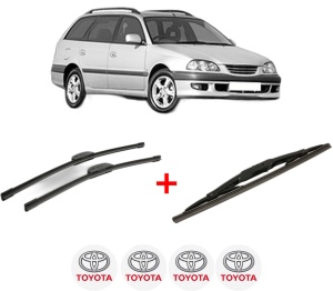 Set 3 stergatoare TOYOTA AVENSIS Estate (_T22_) din 1997 - 2003, pentru parbriz si luneta fata si spate auto, Bosch Twin, din cauciuc siliconat rezistent, 4 Stickere Auto TOYOTA v9989