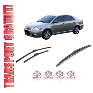 Set 3 stergatoare TOYOTA AVENSIS (_T25_) din 2003-2008, pentru parbriz si luneta fata si spate auto, Bosch Twin-Aerotwin Retrofit, din cauciuc siliconat rezistent, 4 Stickere Auto TOYOTA