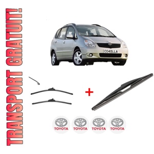 Set 3 stergatoare TOYOTA COROLLA Verso (_E12_) din 2001 - 2004, pentru parbriz si luneta fata si spate auto, Valeo Silencio, din cauciuc siliconat rezistent, 4 Stickere Auto TOYOTA