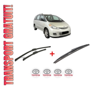 Set 3 stergatoare TOYOTA PREVIA III (_R2_, _R5_) din 2005, pentru parbriz si luneta fata si spate auto, Bosch Twin, din cauciuc siliconat rezistent, 4 Stickere Auto TOYOTA