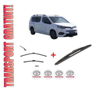 Set 3 stergatoare TOYOTA PROACE CITY Box Body/MPV (BPZ_) din 2019 - 2024, pentru parbriz si luneta fata si spate auto, Valeo Silencio, din cauciuc siliconat rezistent, 4 Stickere Auto TOYOTA