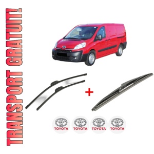 Set 3 stergatoare TOYOTA PROACE Van (MDX_) din 2013 - 2016, pentru parbriz si luneta fata si spate auto, Bosch Twin, din cauciuc siliconat rezistent, 4 Stickere Auto TOYOTA