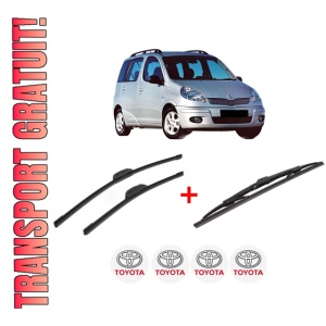 Set 3 stergatoare TOYOTA YARIS VERSO VAN (_P2_) din 2000 - 2005, pentru parbriz si luneta fata si spate auto, Bosch Twin, din cauciuc siliconat rezistent, 4 Stickere Auto TOYOTA