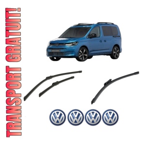 Set 3 stergatoare Volkswagen CADDY V Box Body/MPV (SBA, SBH) din 2020-2024, pentru parbriz si luneta fata si spate auto, Bosch Aerotwin-Aerotwin, din cauciuc siliconat rezistent, 4 Stickere Auto Volkswagen