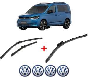 Set 3 stergatoare Volkswagen CADDY V Box Body/MPV (SBA, SBH) din 2020 - 2024, pentru parbriz si luneta fata si spate auto, Bosch Aerotwin, din cauciuc siliconat rezistent, 4 Stickere Auto VW v2789