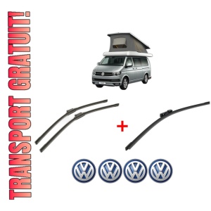 Set 3 stergatoare Volkswagen CALIFORNIA T6 Camper (SGC, SGG, SHC) din 2015 - 2024, pentru parbriz si luneta fata si spate auto, Bosch Aerotwin, din cauciuc siliconat rezistent, 4 Stickere Auto VW