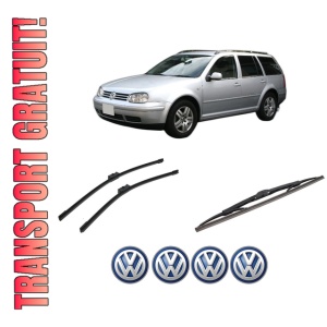 Set 3 stergatoare Volkswagen GOLF VAN IV Variant (1J5) din 1999-2006, pentru parbriz si luneta fata si spate auto, Bosch Twin-Aerotwin, din cauciuc siliconat rezistent, 4 Stickere Auto Volkswagen