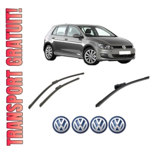 Set 3 stergatoare Volkswagen GOLF VII (5G1, BQ1, BE1, BE2) din 2012-2021, pentru parbriz si luneta fata si spate auto, Bosch Aerotwin-Aerotwin, din cauciuc siliconat rezistent, 4 Stickere Auto Volkswagen