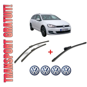 Set 3 stergatoare Volkswagen GOLF VII Variant (BA5, BV5) din 2013 - 2021, pentru parbriz si luneta fata si spate auto, Bosch Aerotwin, din cauciuc siliconat rezistent, 4 Stickere Auto VW