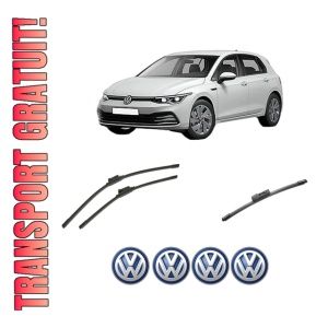 Set 3 stergatoare Volkswagen GOLF VIII (CD1, DA1) din 2019-2024, pentru parbriz si luneta fata si spate auto, Bosch Aerotwin-Aerotwin, din cauciuc siliconat rezistent, 4 Stickere Auto Volkswagen