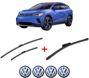 Set 3 stergatoare Volkswagen ID.4 (E21) din 2020, pentru parbriz si luneta fata si spate auto, Bosch Aerotwin, din cauciuc siliconat rezistent, 4 Stickere Auto VW v2849