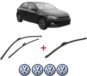 Set 3 stergatoare Volkswagen POLO VI (AW1, BZ1, AE1) din 2017 - 2021, pentru parbriz si luneta fata si spate auto, Valeo Silencio Xtrm, din cauciuc siliconat rezistent, 4 Stickere Auto VW v14968