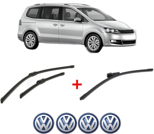 Set 3 stergatoare Volkswagen SHARAN (7N1, 7N2) din 2010 - 2022, pentru parbriz si luneta fata si spate auto, Bosch Aerotwin, din cauciuc siliconat rezistent, 4 Stickere Auto VW v5909