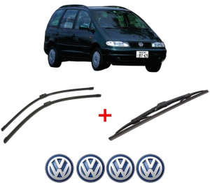Set 3 stergatoare Volkswagen SHARAN VAN (7M_) din 1996 - 2010, pentru parbriz si luneta fata si spate auto, Bosch Twin, din cauciuc siliconat rezistent, 4 Stickere Auto VW v9749
