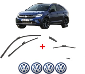 Set 3 stergatoare Volkswagen TAIGO (CS1) din 2021 - 2024, pentru parbriz si luneta fata si spate auto, Valeo Silencio, din cauciuc siliconat rezistent, 4 Stickere Auto VW v11963