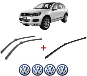 Set 3 stergatoare Volkswagen TOUAREG VAN (7P5) din 2011 - 2014, pentru parbriz si luneta fata si spate auto, Bosch Aerotwin, din cauciuc siliconat rezistent, 4 Stickere Auto VW v5309