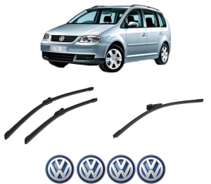 Set 3 stergatoare Volkswagen TOURAN (1T3) din 2010-2015, pentru parbriz si luneta fata si spate auto, Bosch Aerotwin-Aerotwin, din cauciuc siliconat rezistent, 4 Stickere Auto Volkswagen - Img 2
