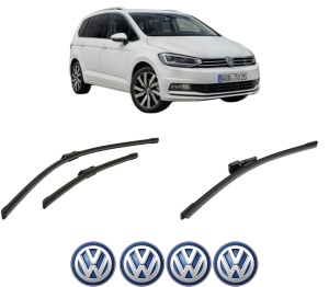 Set 3 stergatoare Volkswagen TOURAN VAN (5T1) din 2020, pentru parbriz si luneta fata si spate auto, Bosch Aerotwin-Aerotwin, din cauciuc siliconat rezistent, 4 Stickere Auto Volkswagen - Img 2